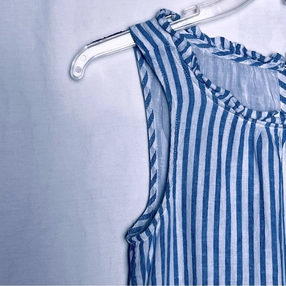BeachLunchLounge | Blue Stripe Saison Linen Blend Tiered Sleeveless Dress, Small - Picture 6 of 10